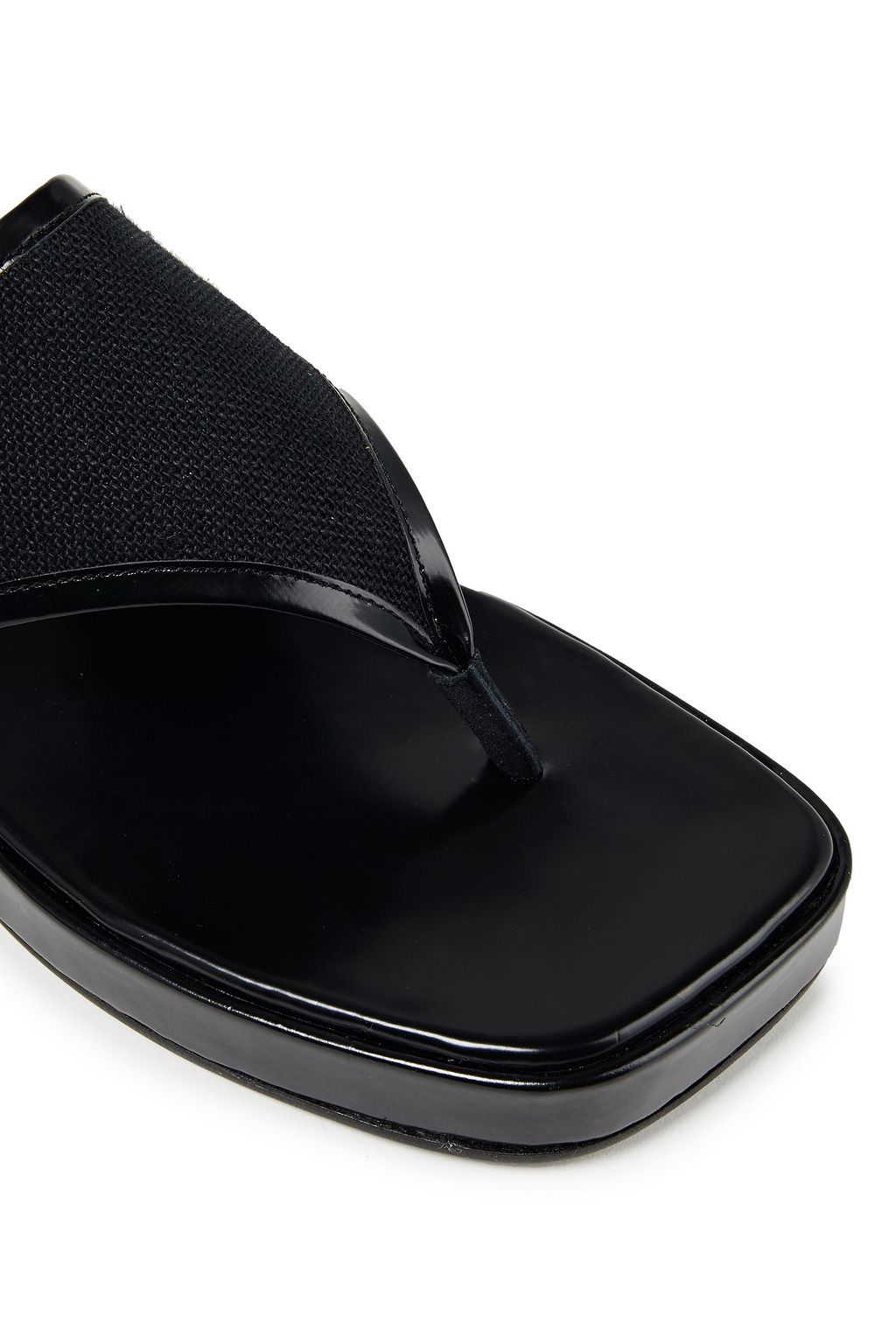 BY FAR Otto glossed-leather and linen flip flops