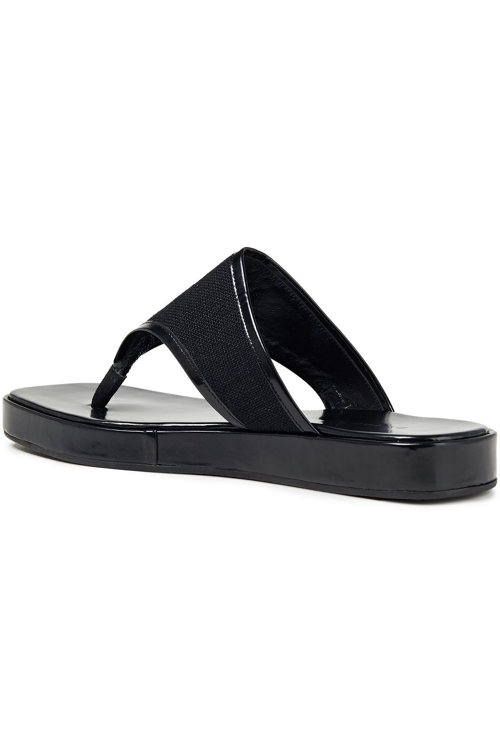 BY FAR Otto glossed-leather and linen flip flops