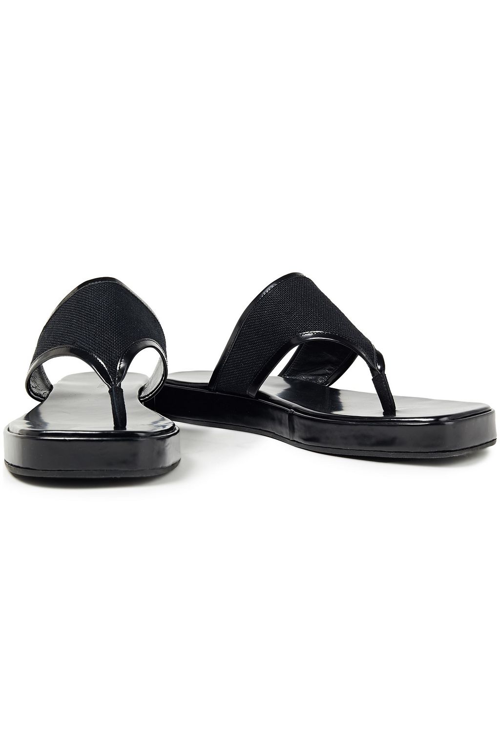 BY FAR Otto glossed-leather and linen flip flops