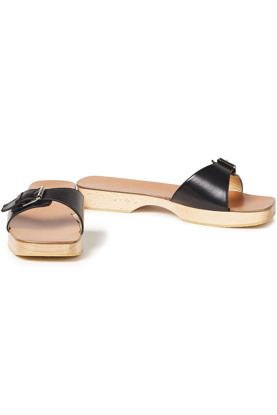 By Far Sam Buckled Metallic Leather Slides In Black