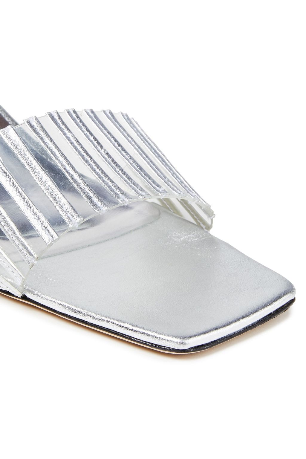 BY FAR Mei PVC-trimmed and patent-leather mules