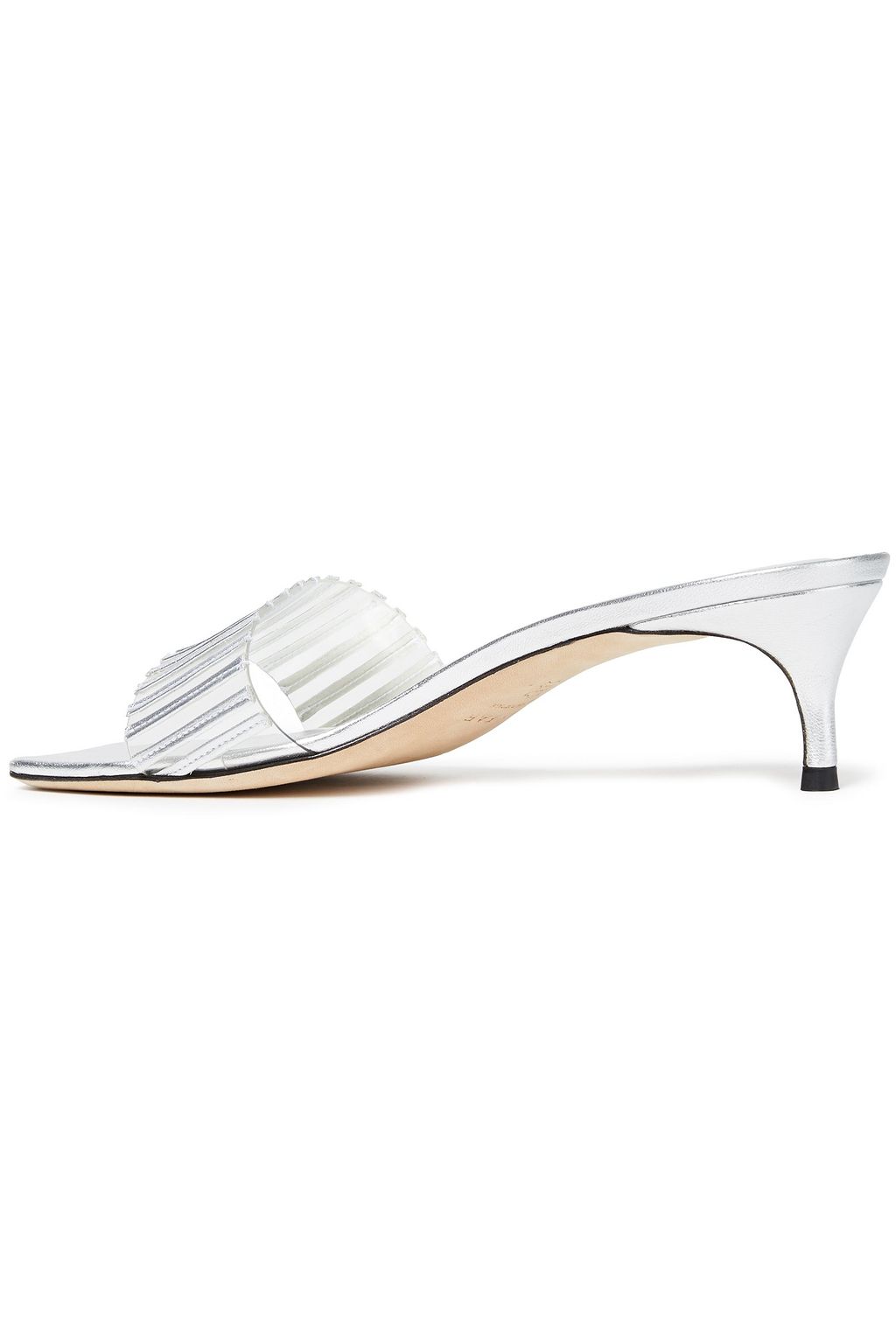 BY FAR Mei PVC-trimmed and patent-leather mules