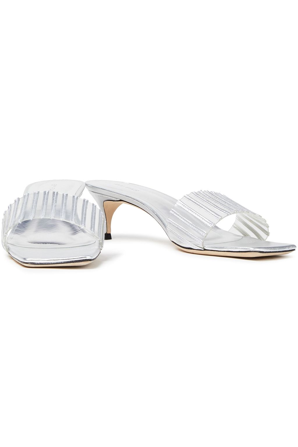 BY FAR Mei PVC-trimmed and patent-leather mules