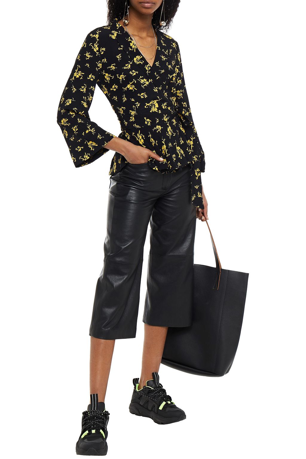 GANNI Floral-print crepe wrap top