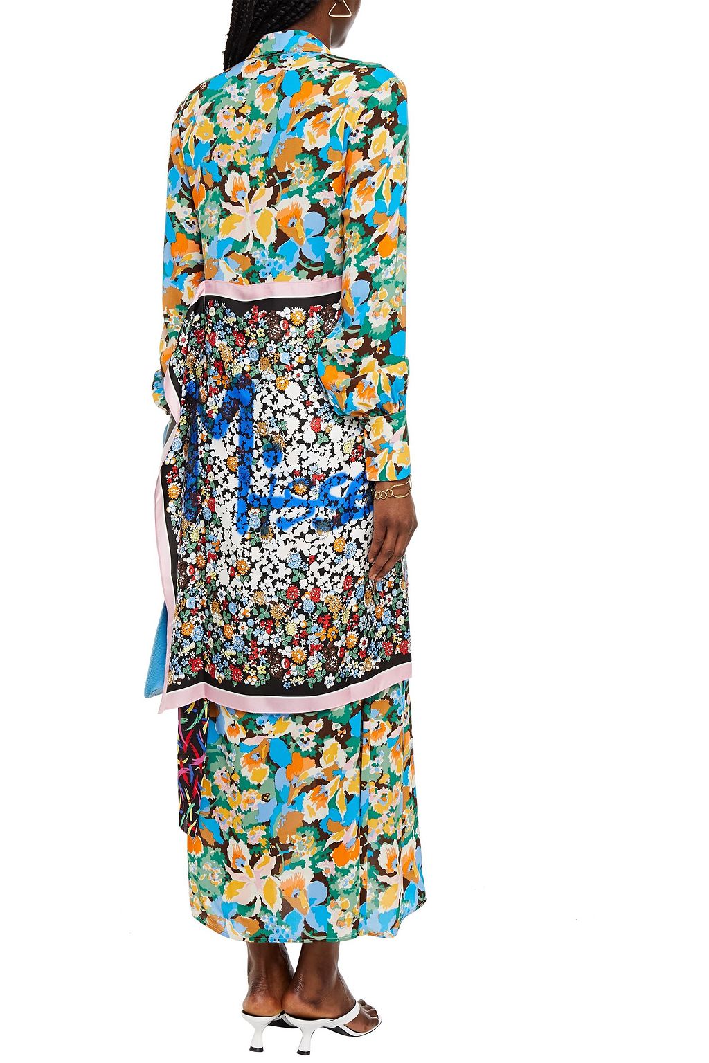 M MISSONI Draped printed satin-twill and crepe maxi shirt dress