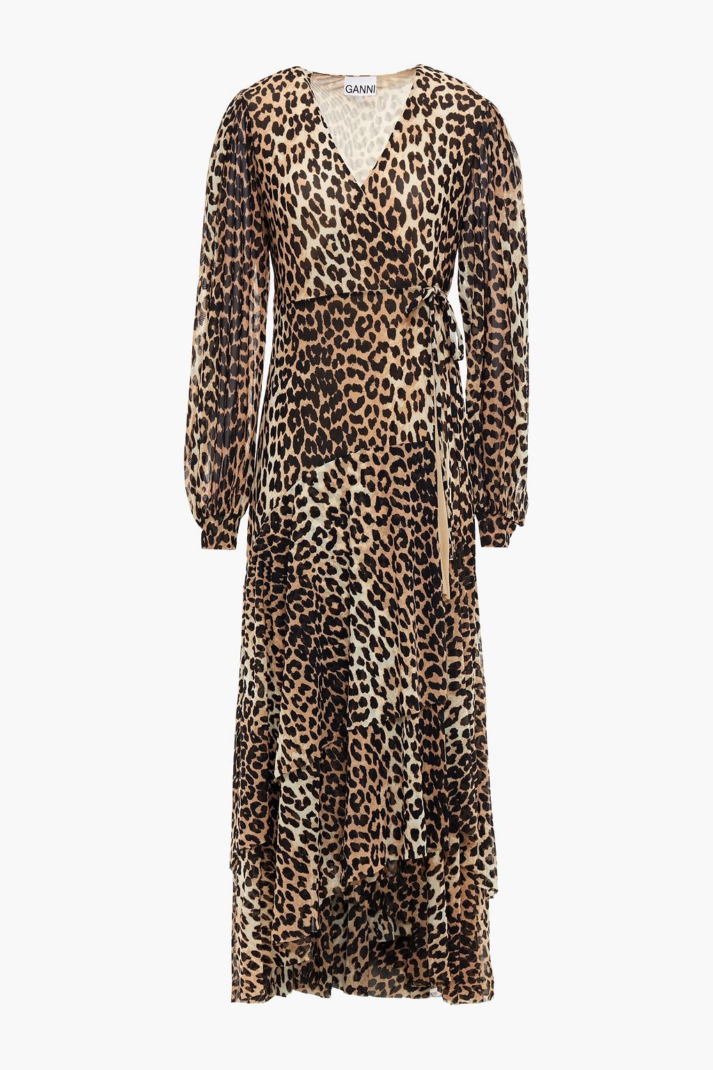 Animal print Leopard-print stretch-mesh midi wrap dress | Sale up to 70%  off | THE OUTNET | GANNI | THE OUTNET