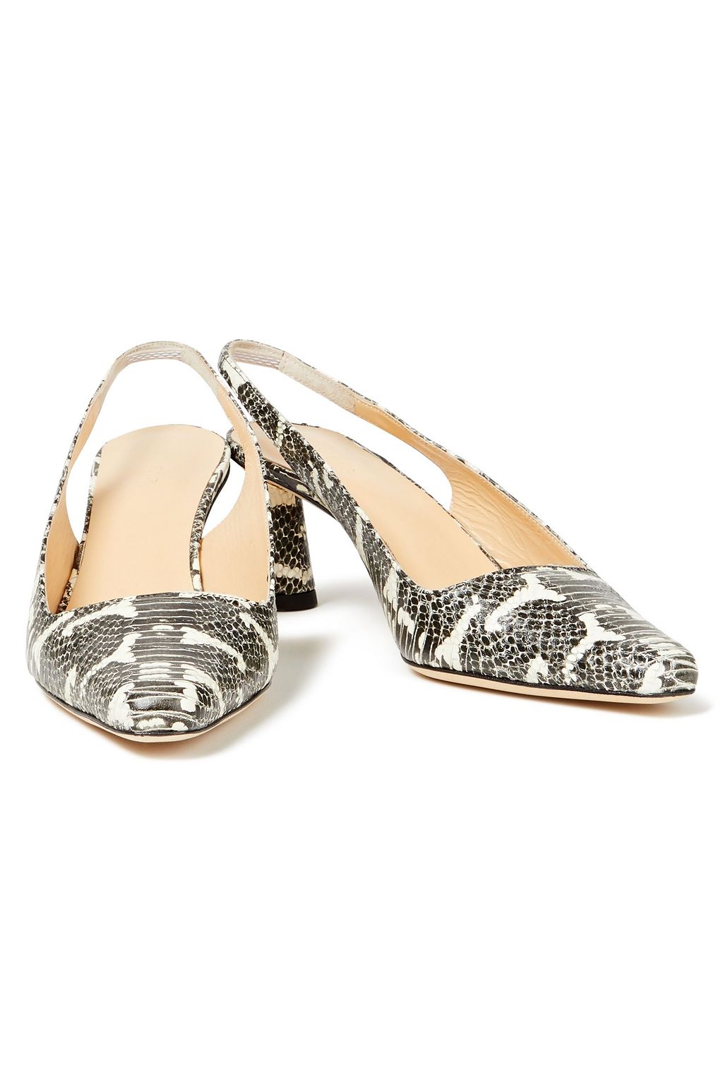 BY FAR Diana snake-effect leather slingback pumps