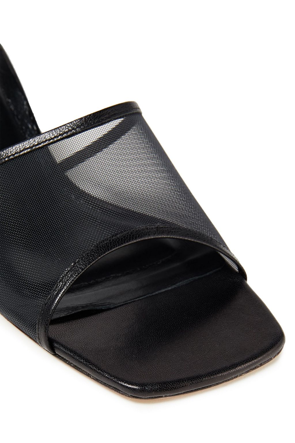 BY FAR Lily leather-trimmed mesh mules