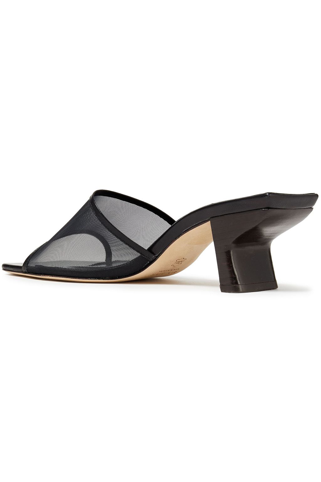 BY FAR Lily leather-trimmed mesh mules