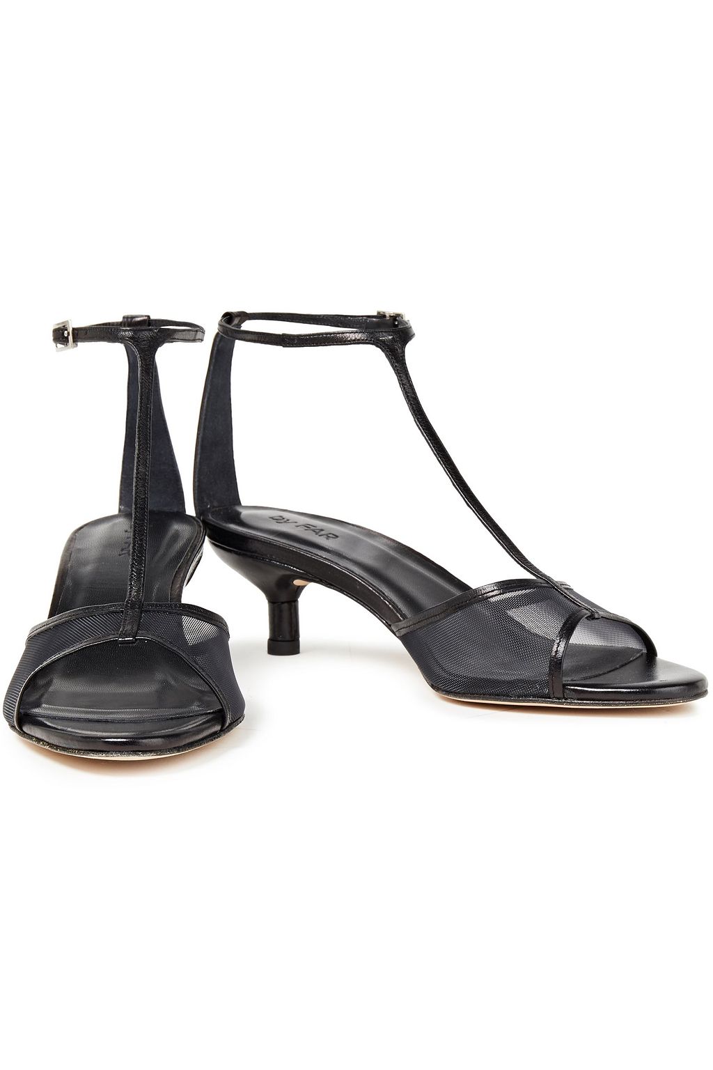BY FAR Baby mesh-trimmed leather sandals