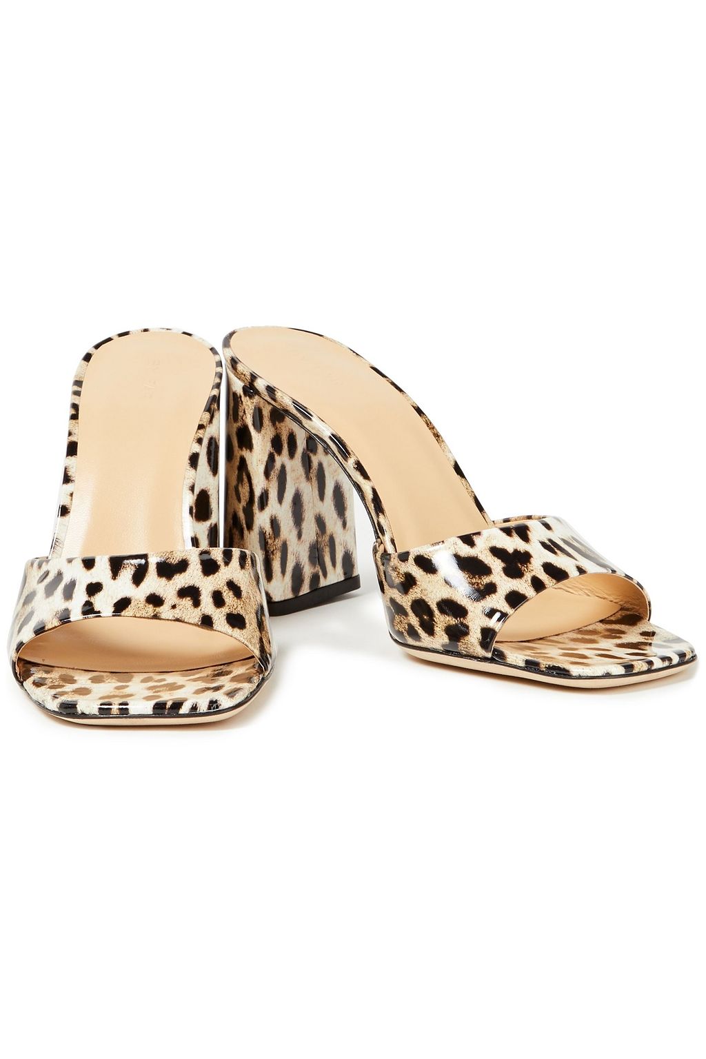 BY FAR Juju leopard-print patent-leather mules
