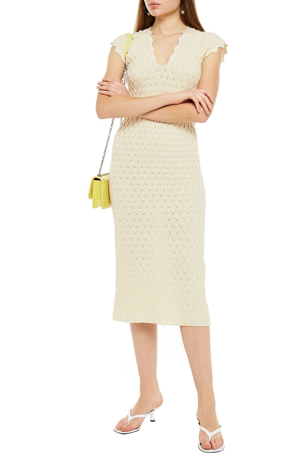 KENZO Rickrack-trimmed cable-knit midi dress