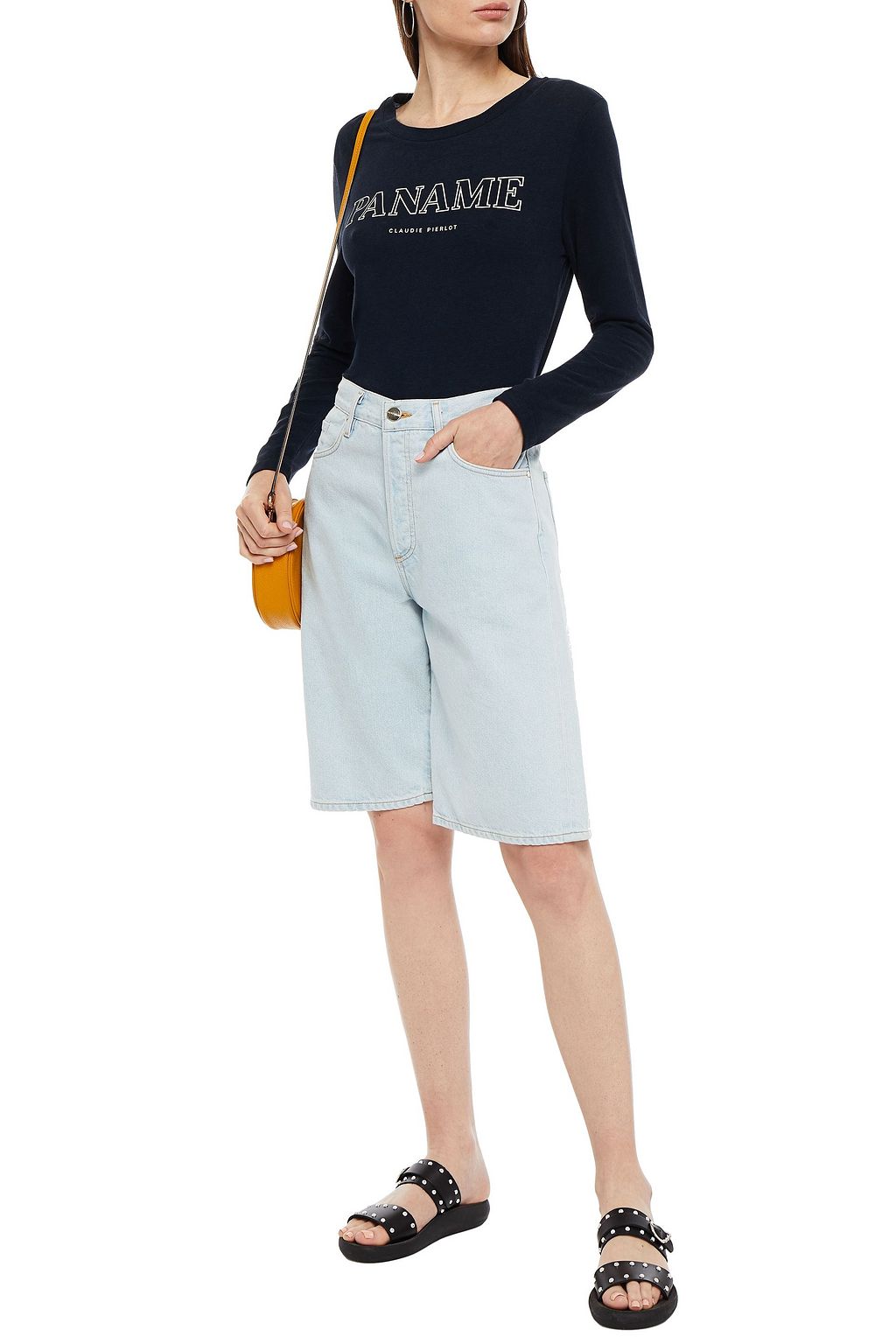 CLAUDIE PIERLOT Printed cotton and linen-blend jersey top