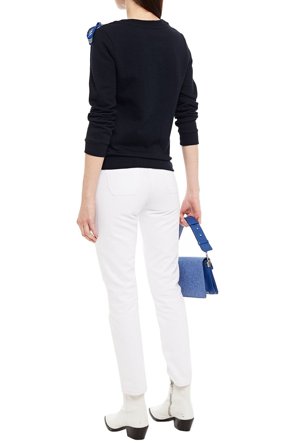 CLAUDIE PIERLOT Bow-embellished mélange cotton-blend fleece sweatshirt