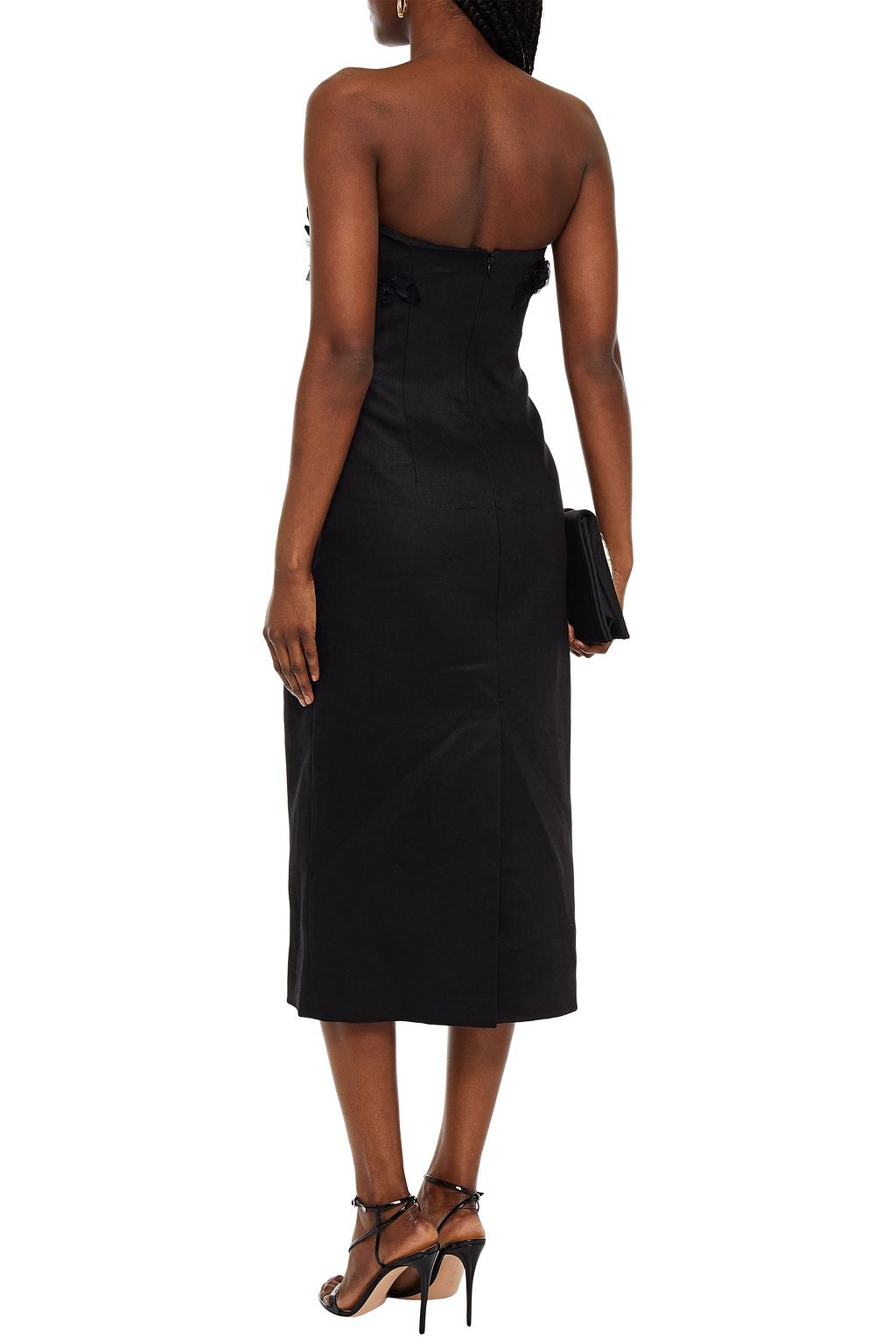 CAROLINA HERRERA Strapless floral-appliquéd linen midi dress