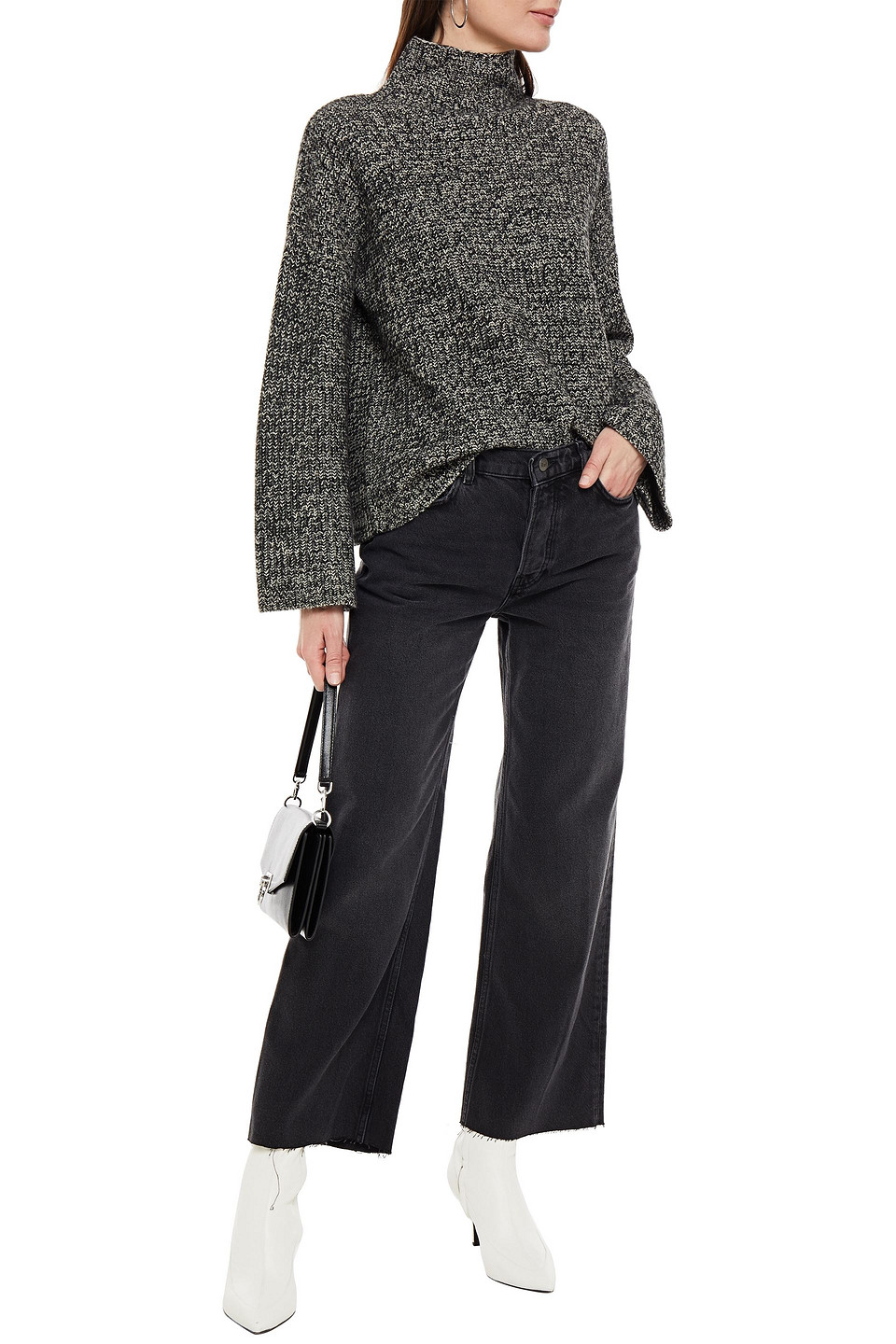 Reformation Fawcett Distressed High-rise Wide-leg Jeans In Black