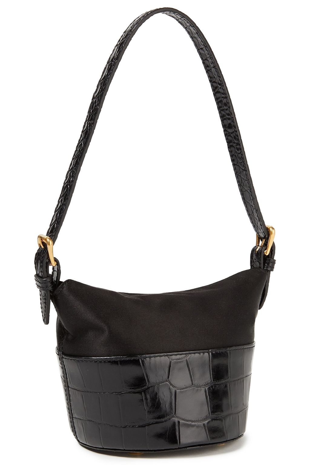 BY FAR Jamie paneled silk-satin and leather shoulder bag