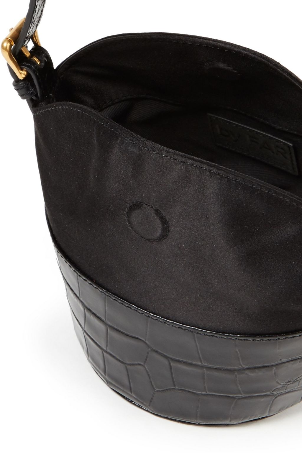 BY FAR Jamie paneled silk-satin and leather shoulder bag
