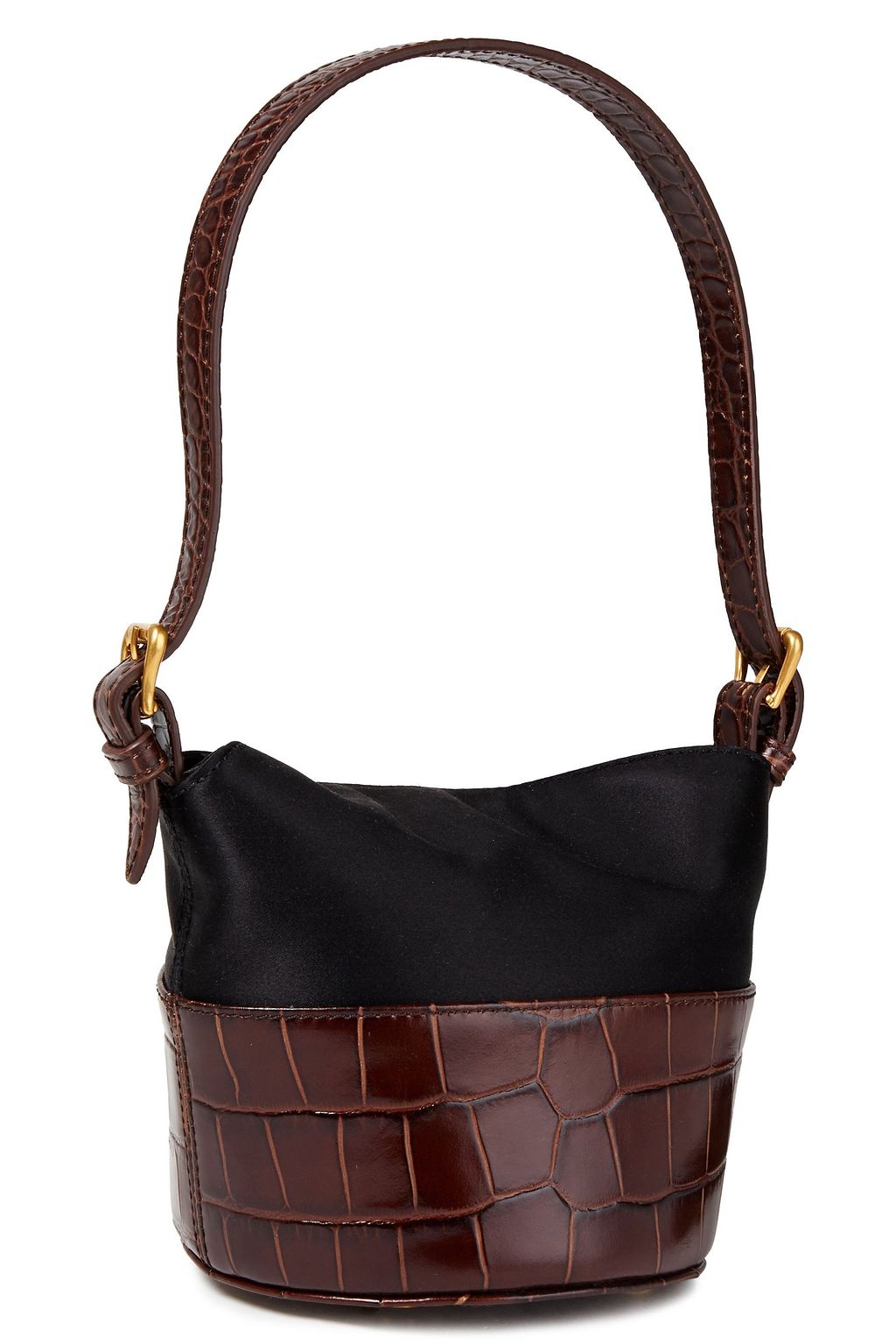 BY FAR Jamie paneled silk-satin and leather shoulder bag