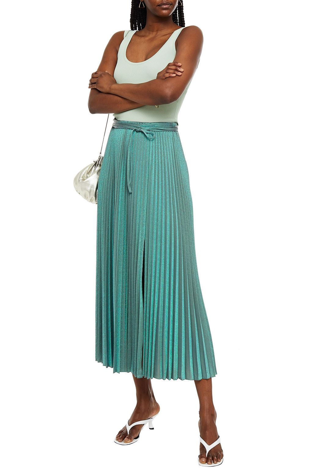 M MISSONI Pleated iridescent crochet-knit midi skirt