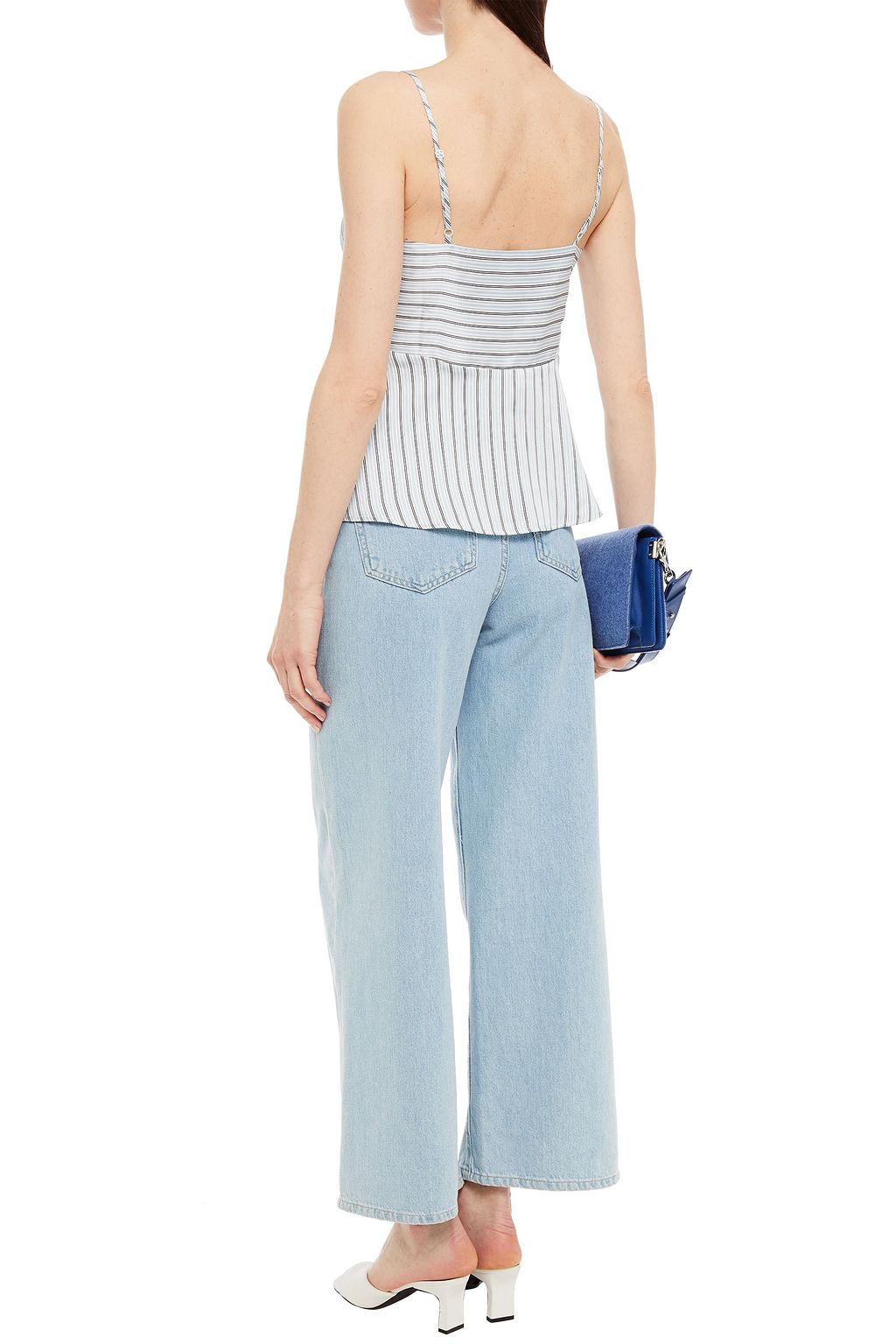CLAUDIE PIERLOT Basile lace-trimmed striped satin-twill top