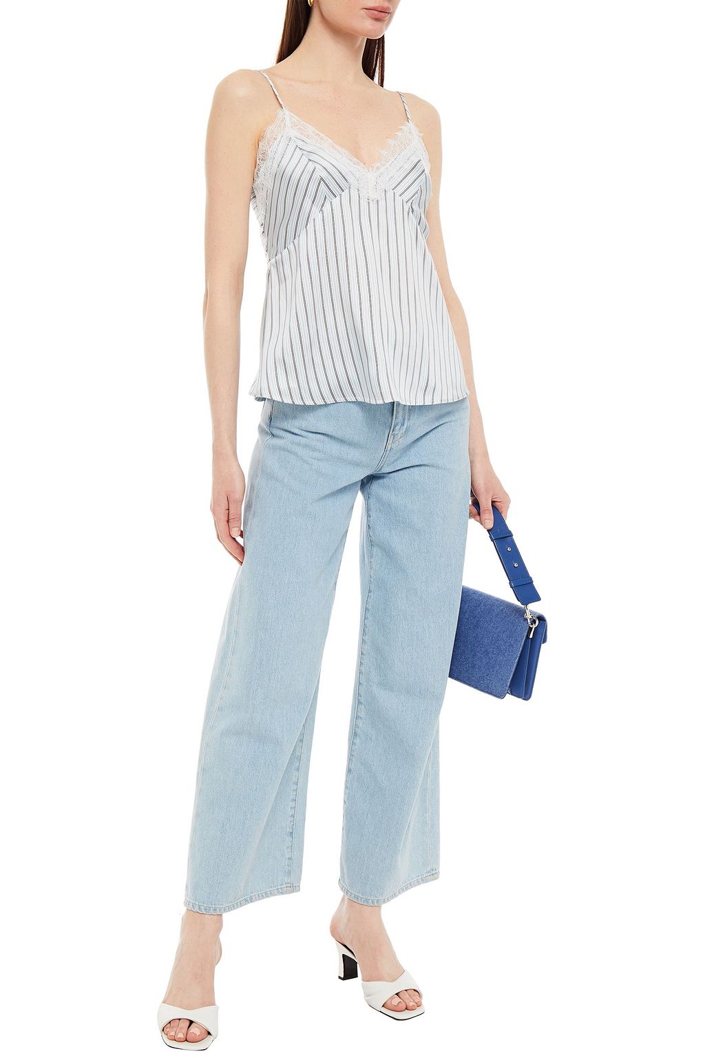 CLAUDIE PIERLOT Basile lace-trimmed striped satin-twill top
