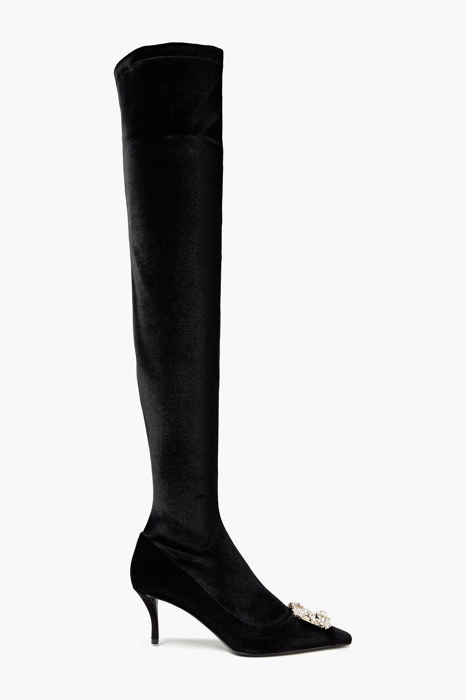 Roger Vivier Crystal-embellished Velvet Over-the-knee Boots In Black