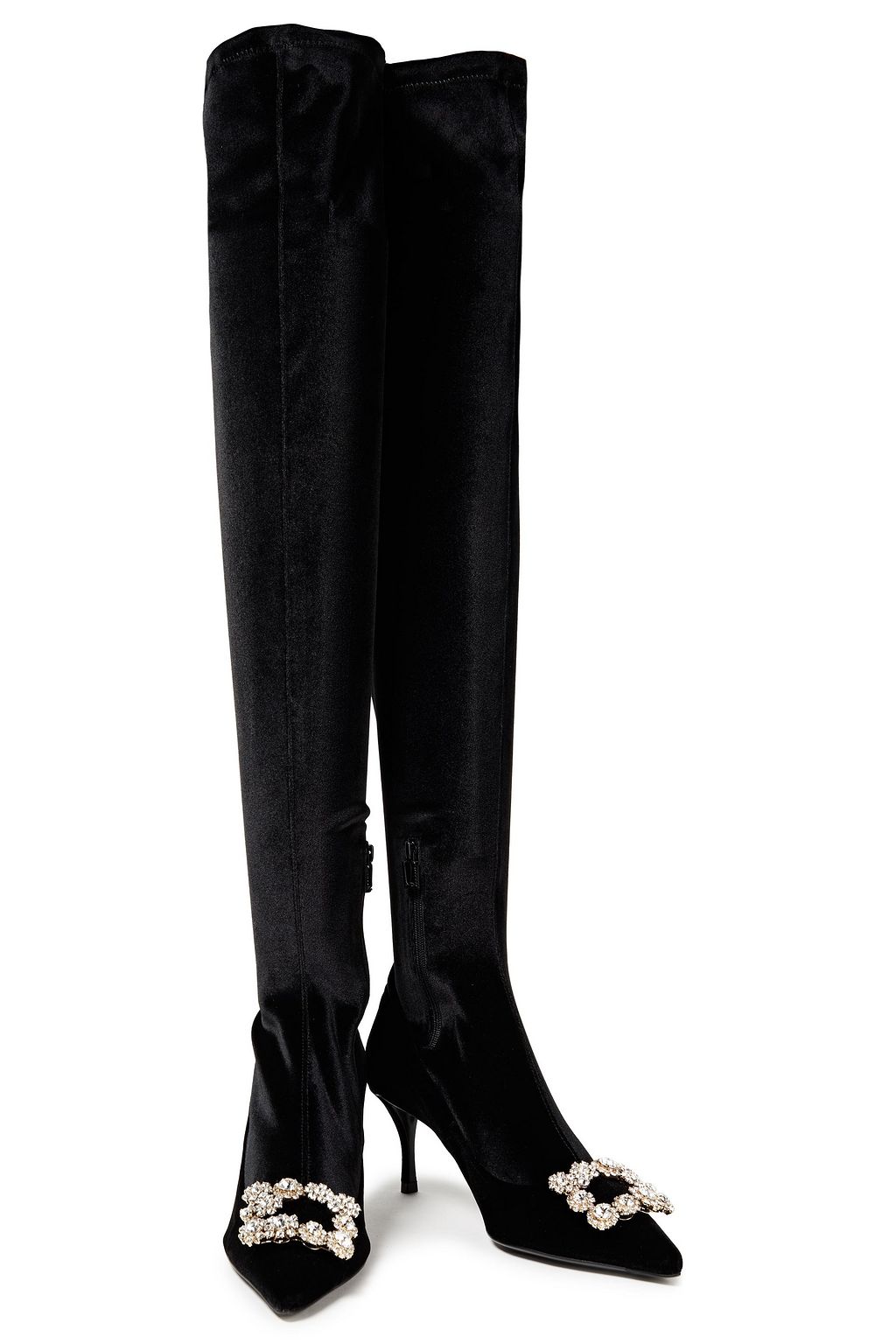 ROGER VIVIER Crystal-embellished velvet over-the-knee boots