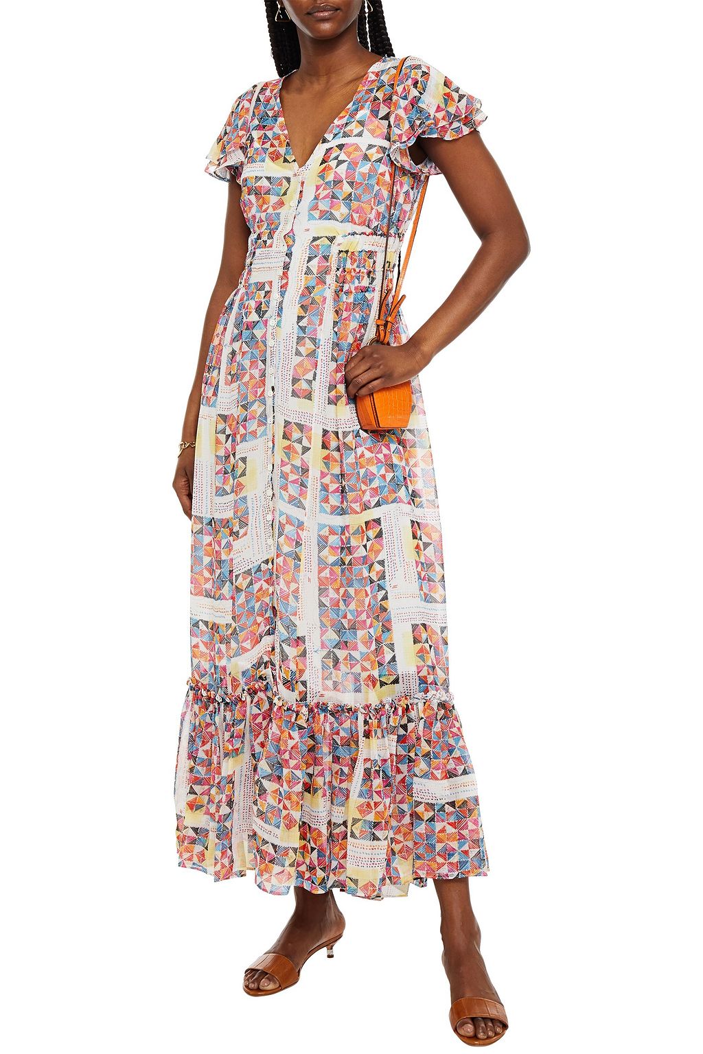 Ruffled printed silk-crepon maxi dress