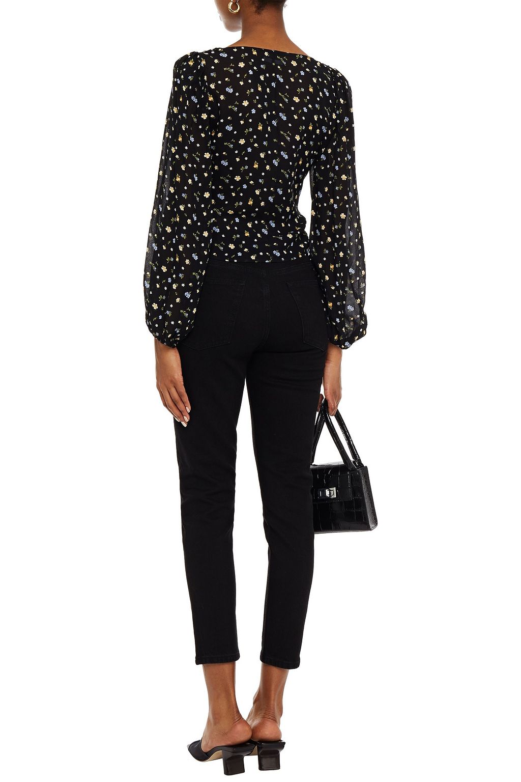 REFORMATION Gathered floral-print crepe blouse
