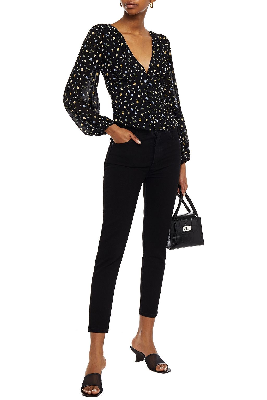 REFORMATION Gathered floral-print crepe blouse