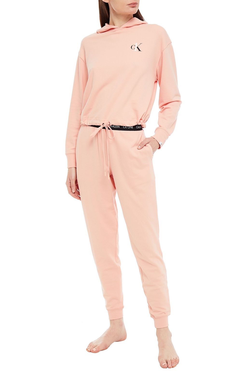 CALVIN KLEIN Printed mélange French cotton-blend terry hoodie
