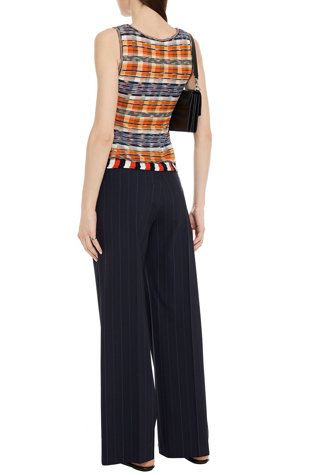 M MISSONI Layered striped crochet-knit cotton-blend tank