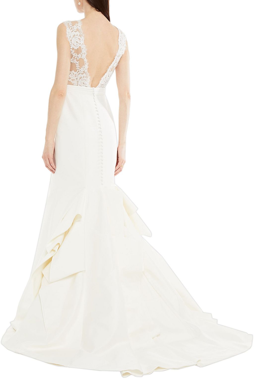 CAROLINA HERRERA Josette lace-paneled ruffled cotton-blend twill bridal gown