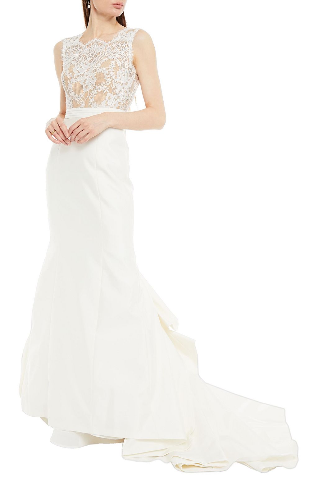 CAROLINA HERRERA Josette lace-paneled ruffled cotton-blend twill bridal gown