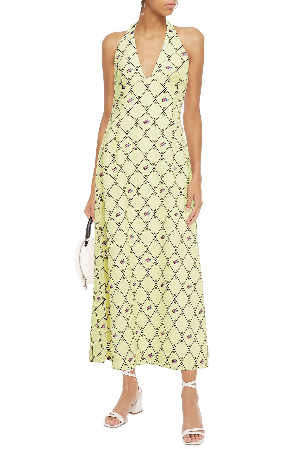 EMILIA WICKSTEAD Micah printed textured wool-crepe halterneck midi dress
