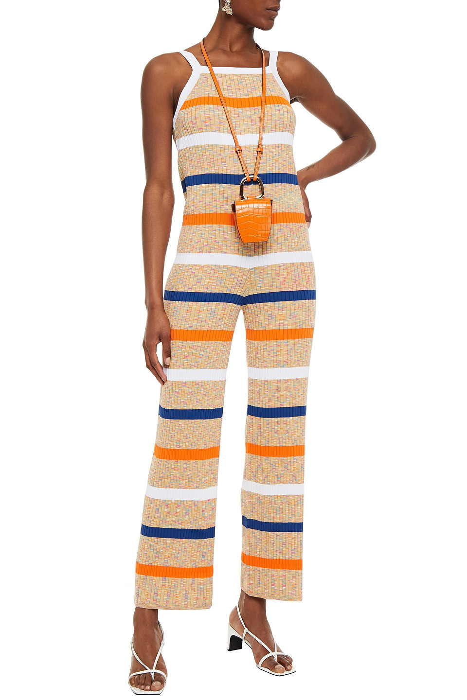 M Missoni Ribbed Cotton-blend Jumpsuit In Beige