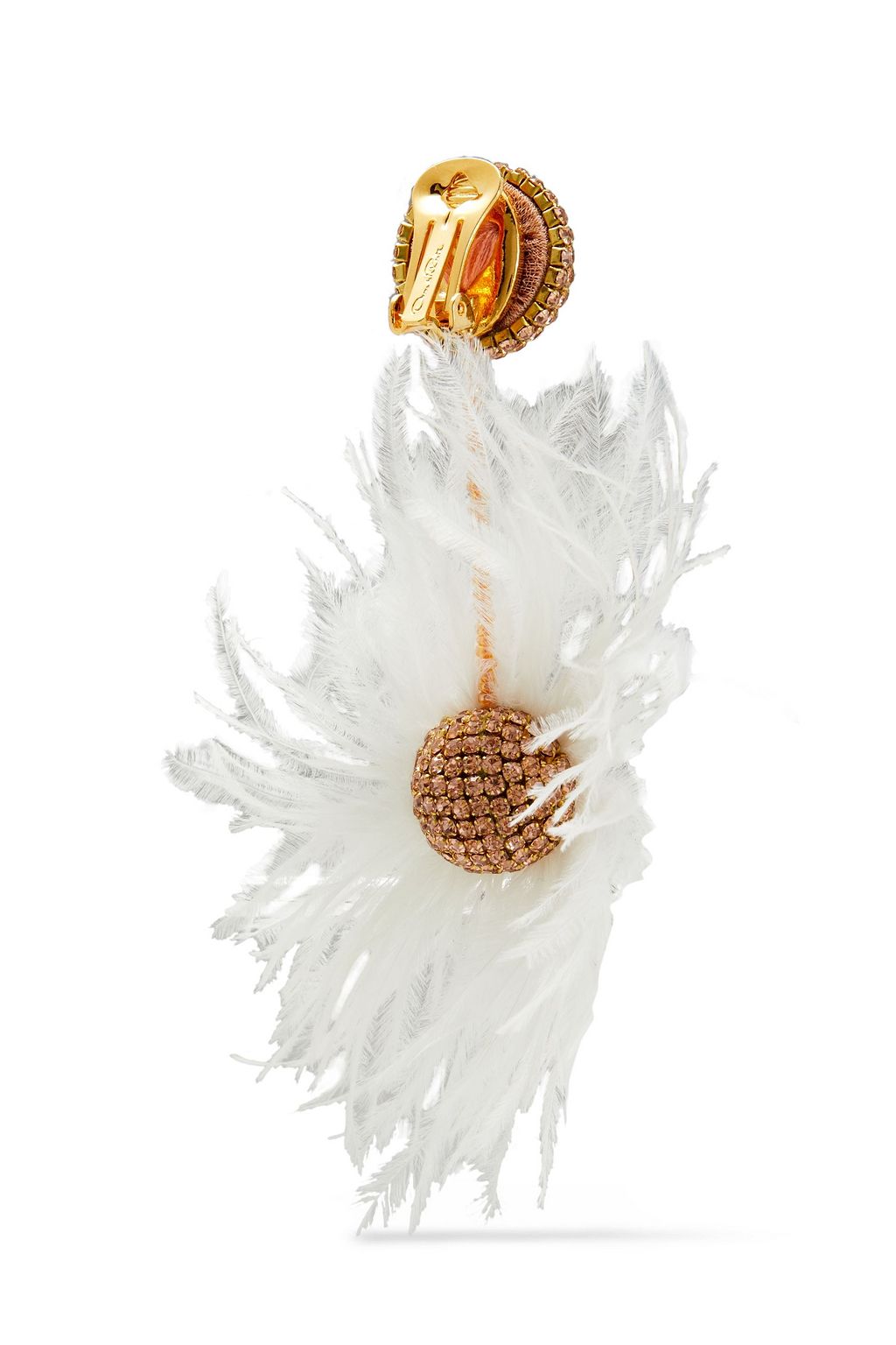 OSCAR DE LA RENTA Gold-tone, feather and crystal clip earrings