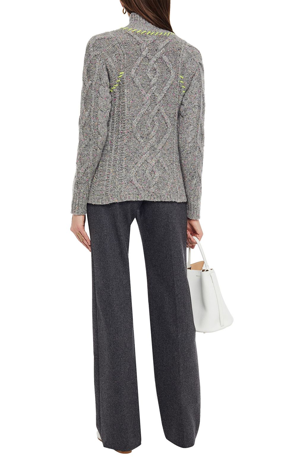 AUTUMN CASHMERE Whipstitched mélange cable-knit cashmere sweater