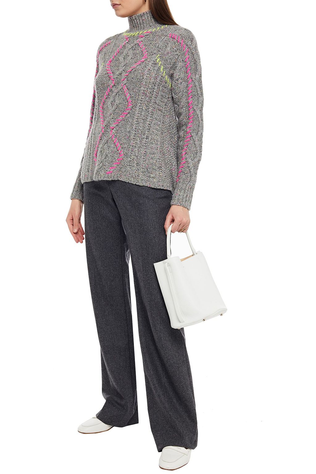 AUTUMN CASHMERE Whipstitched mélange cable-knit cashmere sweater