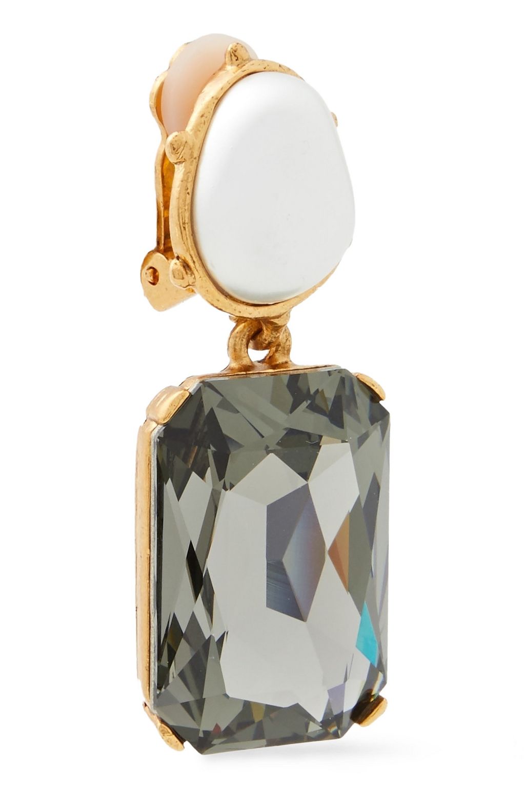 OSCAR DE LA RENTA Gold-tone, crystal and faux pearl clip earrings