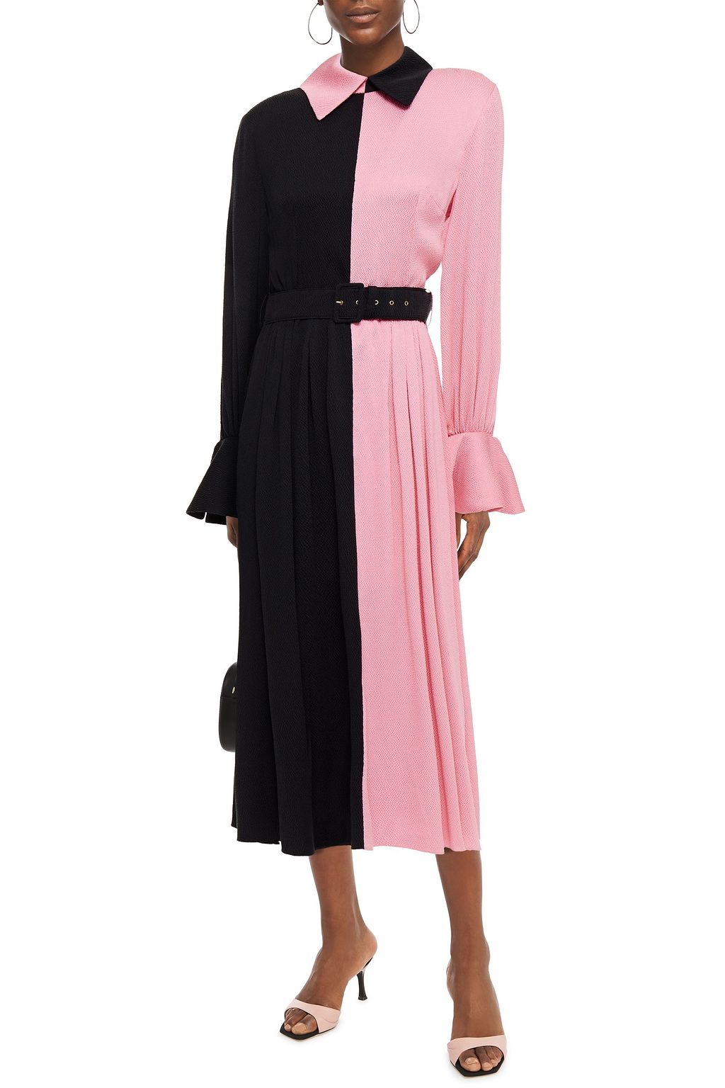 EMILIA WICKSTEAD Bernadita belted two-tone silk-cloqué midi shirt dress
