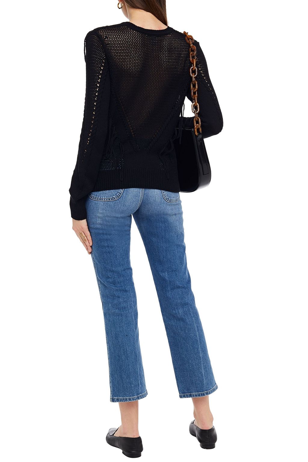 AUTUMN CASHMERE Fringed crochet-knit cotton sweater