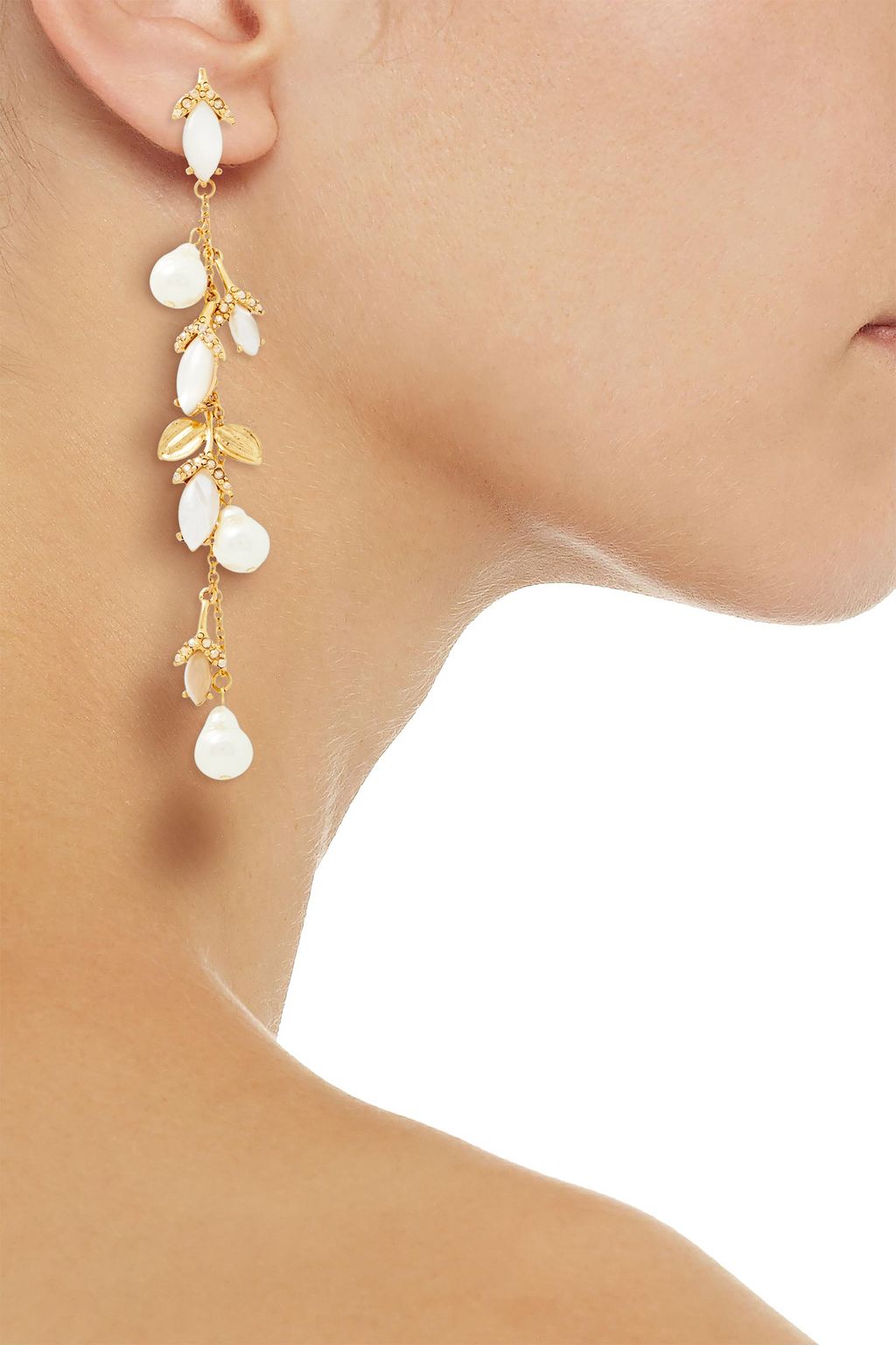 OSCAR DE LA RENTA Gold-tone, pearl, mother-of-pearl and crystal earrings