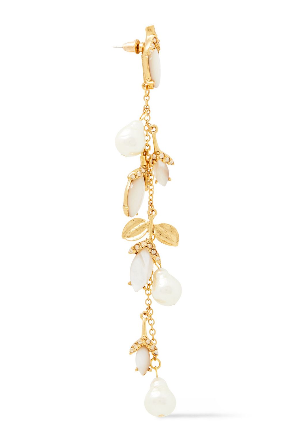 OSCAR DE LA RENTA Gold-tone, pearl, mother-of-pearl and crystal earrings