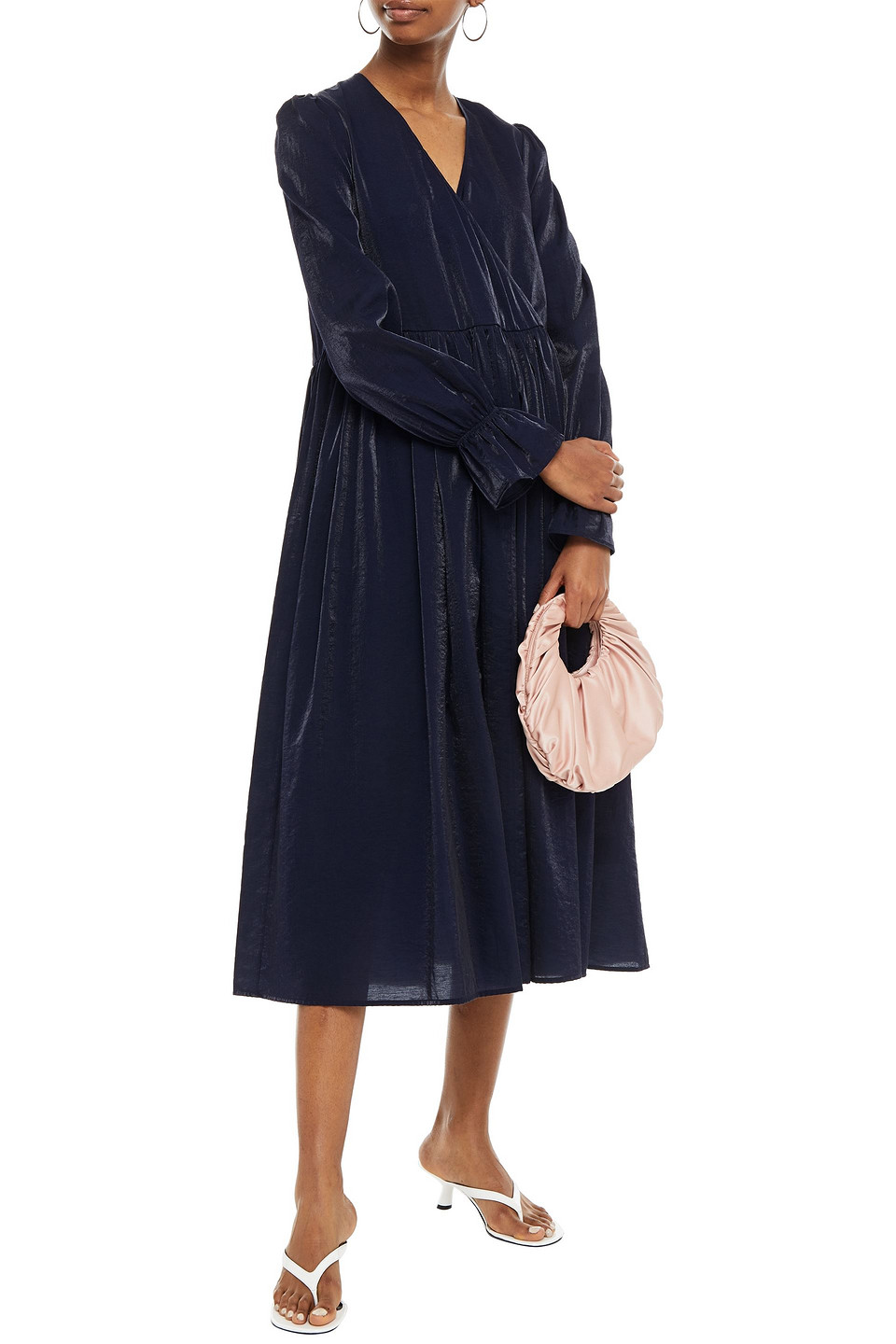 Baum Und Pferdgarten Axelle Gathered Taffeta Midi Dress In Navy