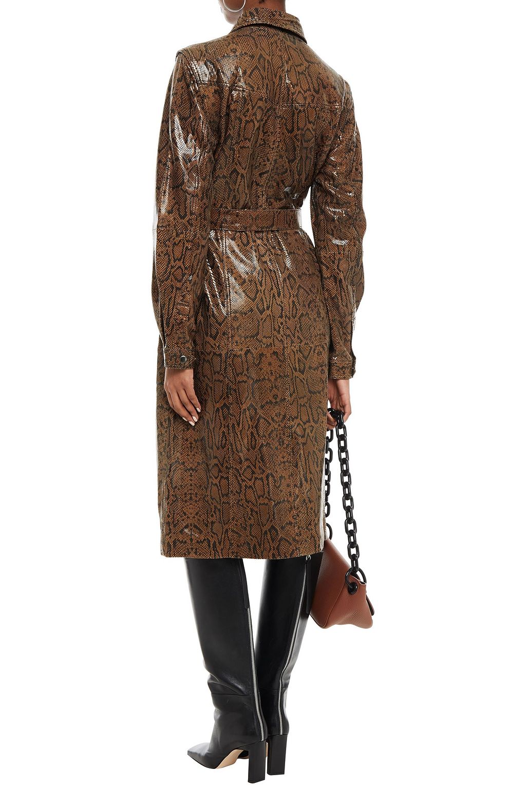 GESTUZ Collette belted snake-effect leather midi dress