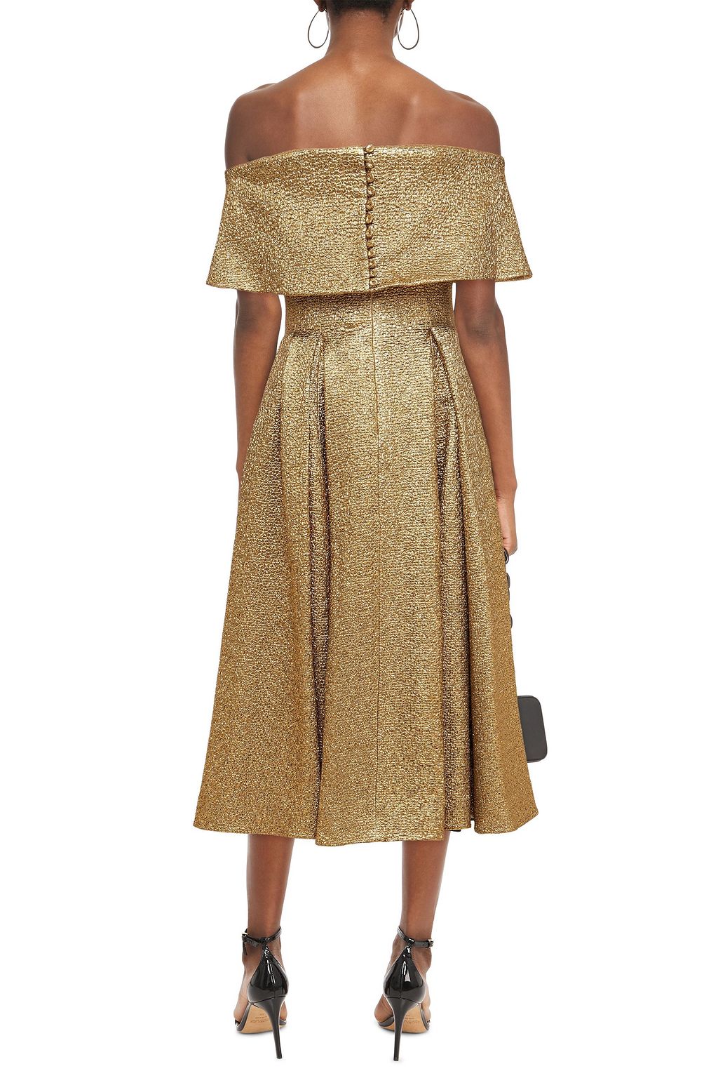 EMILIA WICKSTEAD Glowie off-the-shoulder pleated metallic jacquard midi dress