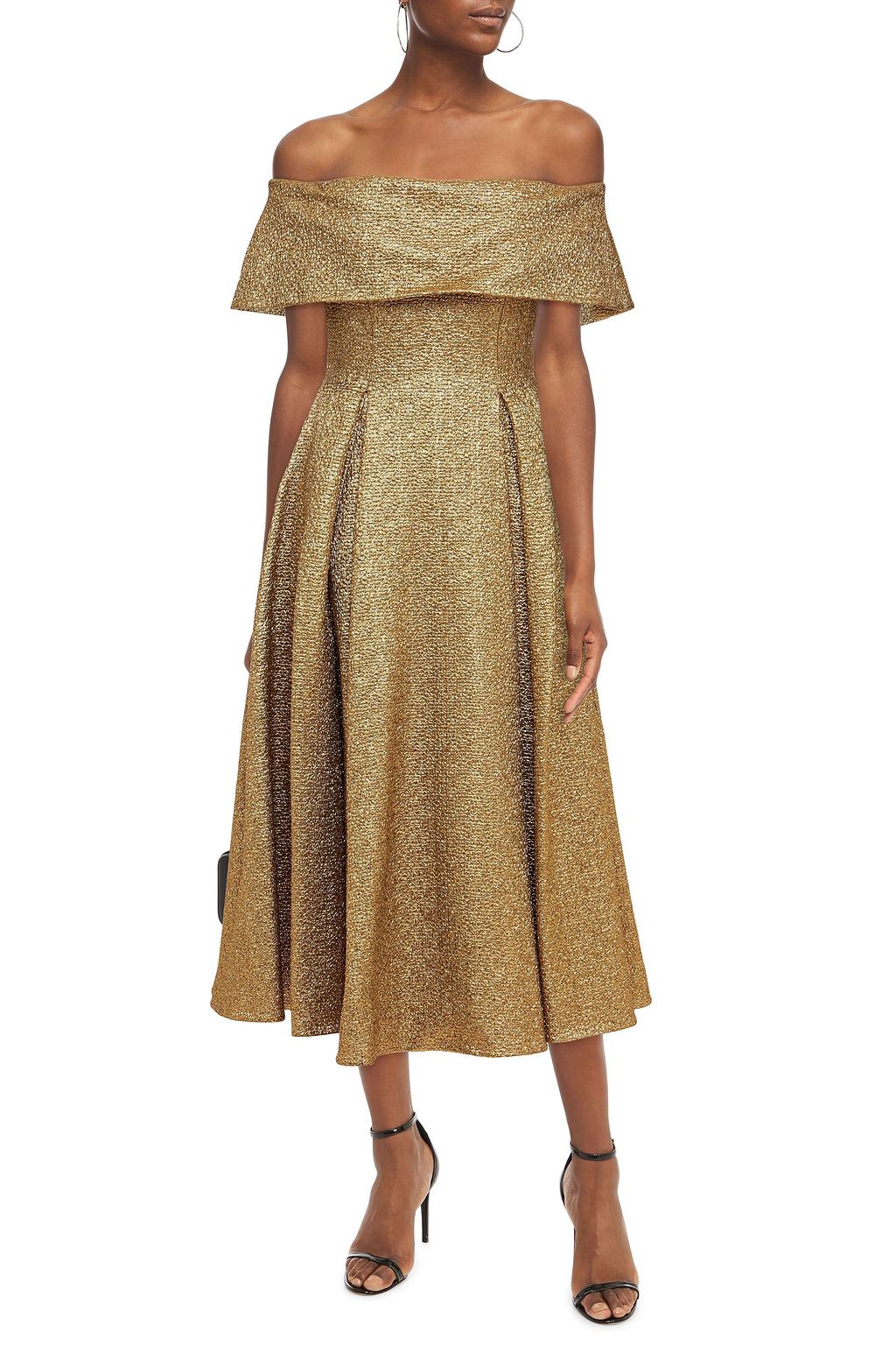 EMILIA WICKSTEAD Glowie off-the-shoulder pleated metallic jacquard midi dress