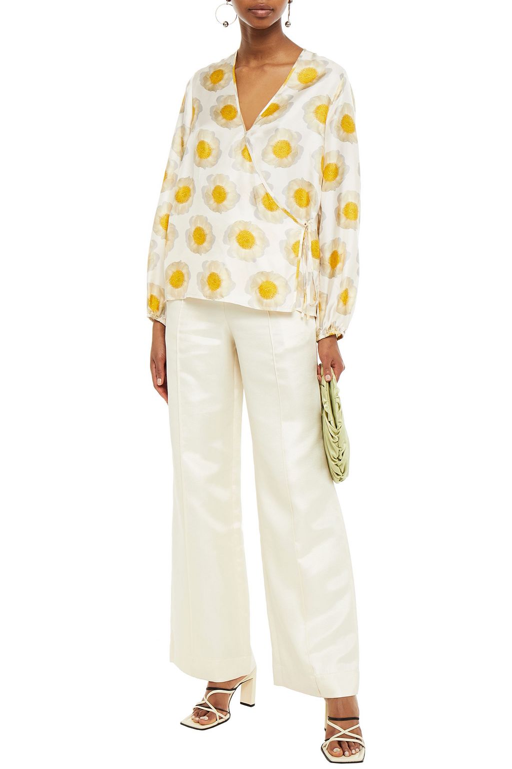 BAUM UND PFERDGARTEN Mannon floral-print silk-satin twill wrap blouse
